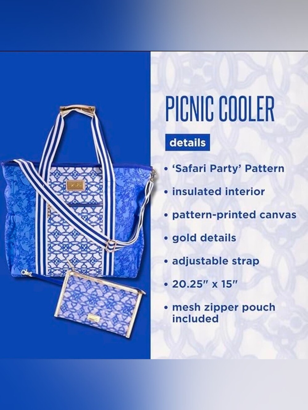 Lilly Pulitzer Insulated Picnic Cooler Bag Mesh Pouch Resort White Safari Party